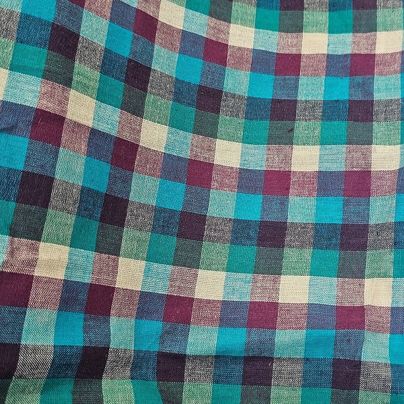 Multicolor Checked Cotton Fabric - EA5217 - EA5217 - Flat fabric