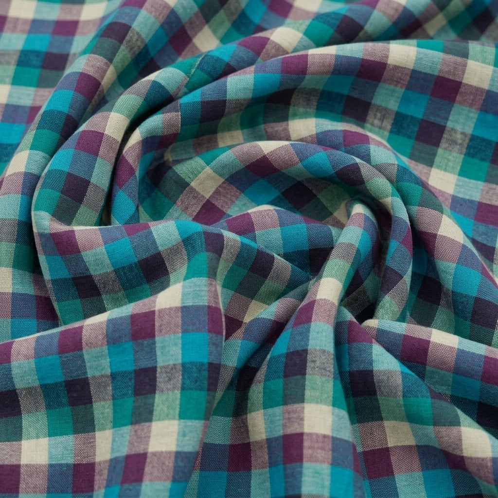 Swirled Checked Multicolor Checked Cotton Fabric