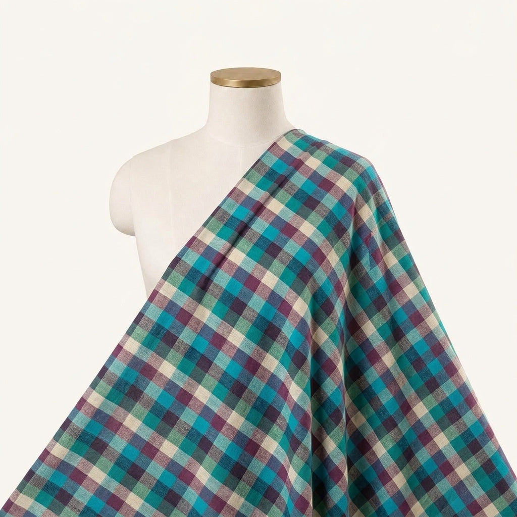 Checked Multicolor Checked Cotton Fabric Draped as a saree