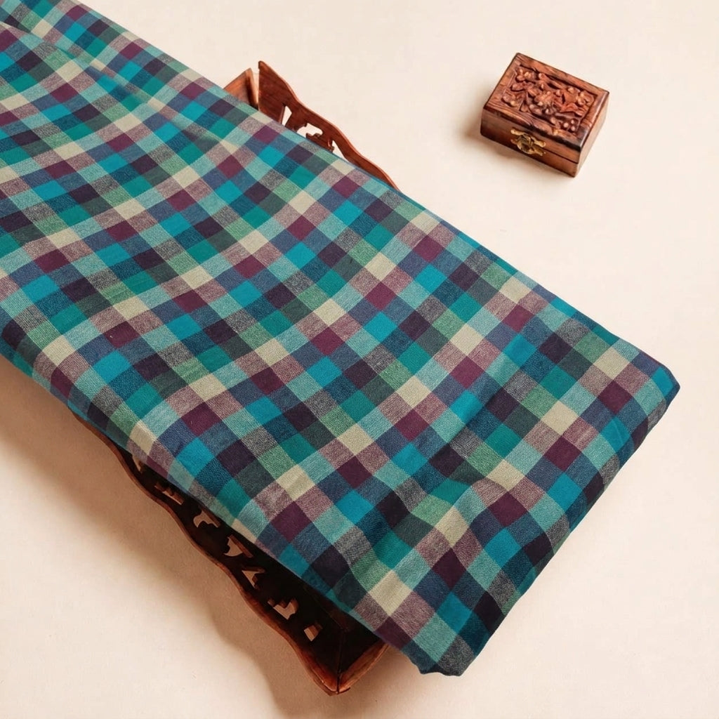 Folded Multicolor Checked Cotton Fabric Highlighting and Texture