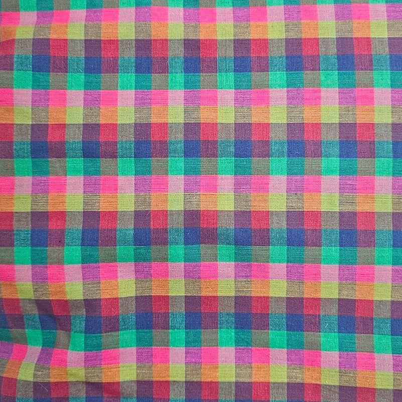 Multicolor Checked Cotton Fabric - EA5218 - EA5218 - Flat fabric
