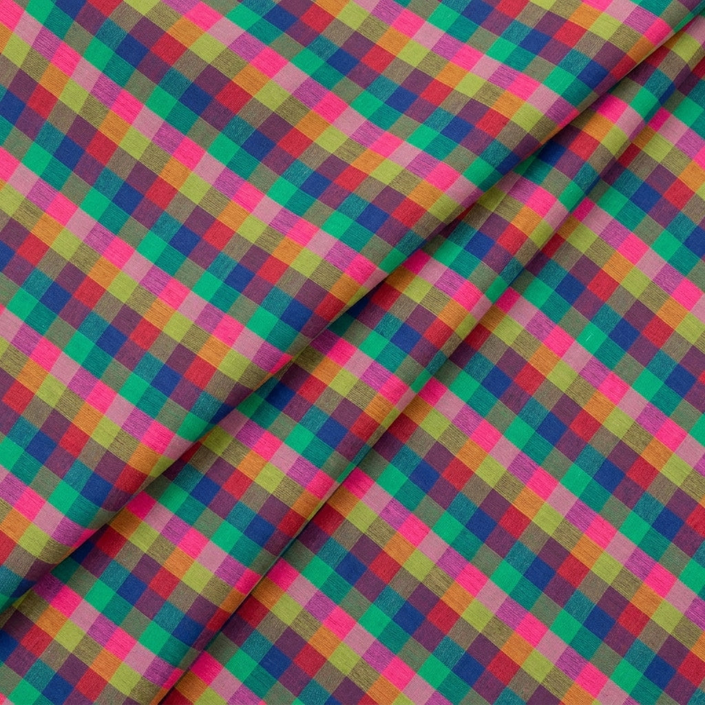 Folded Checked Multicolor Checked Cotton Fabric