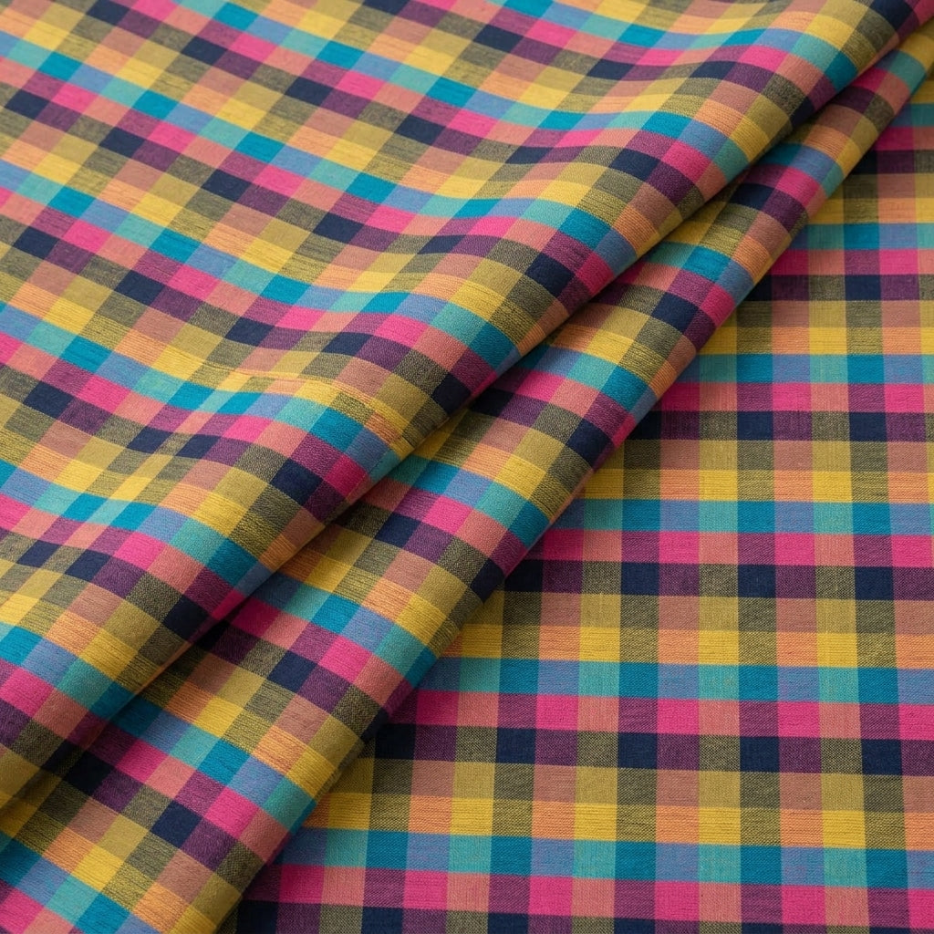Folded Checked Multicolor Checked Cotton Fabric