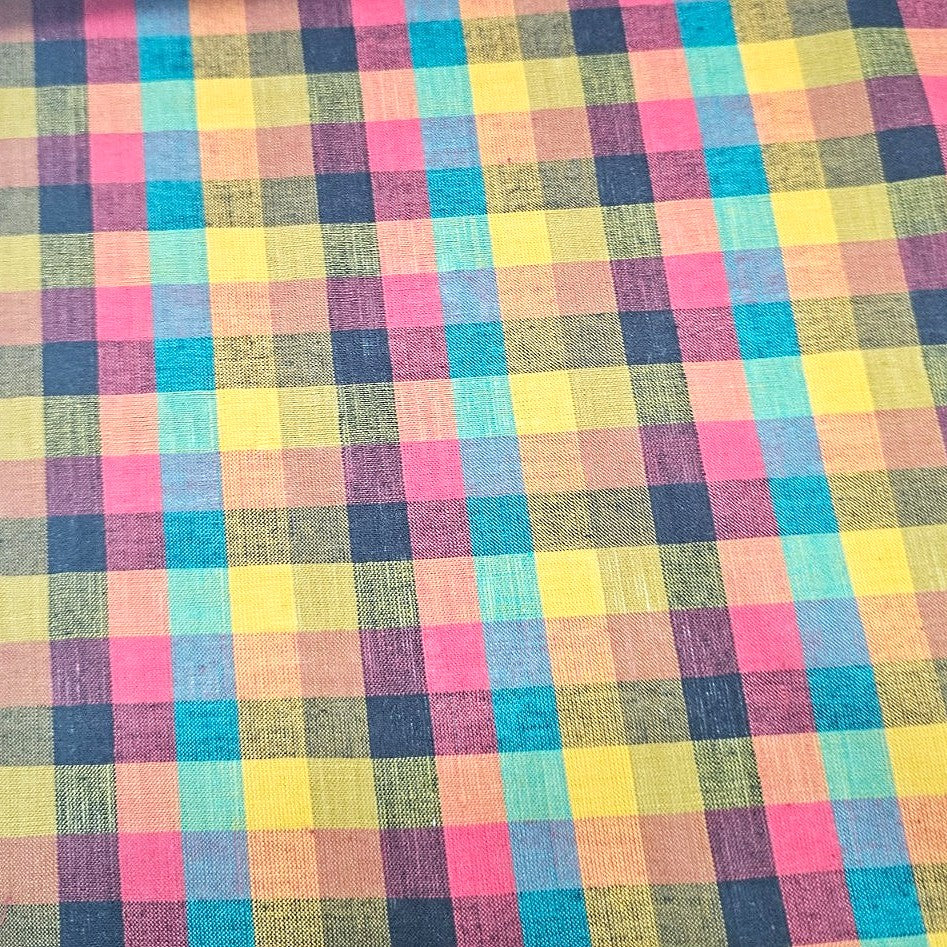 Multicolor Checked Cotton Fabric - EA5220 - EA5220 - Flat fabric