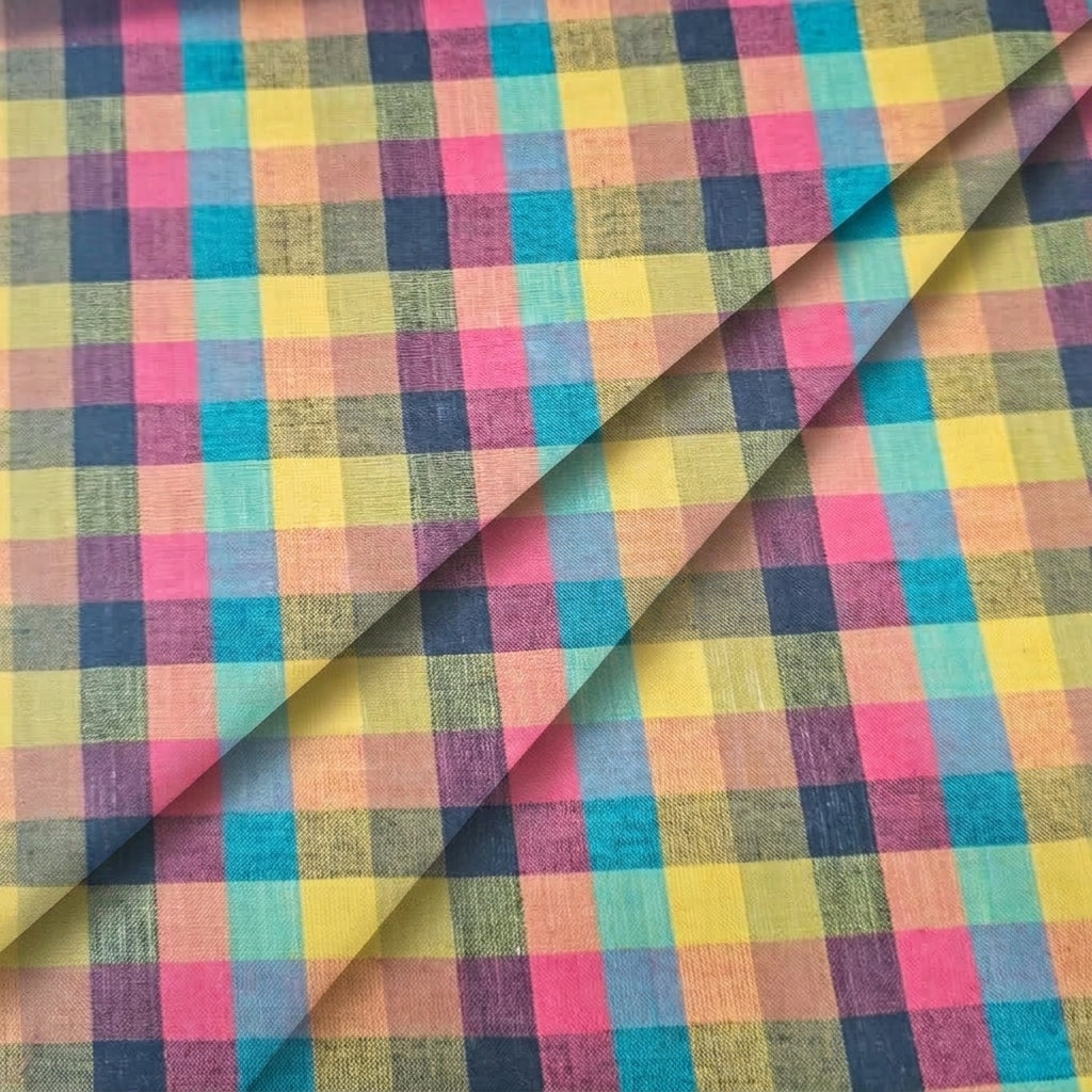 Folded Checked Multicolor Checked Cotton Fabric