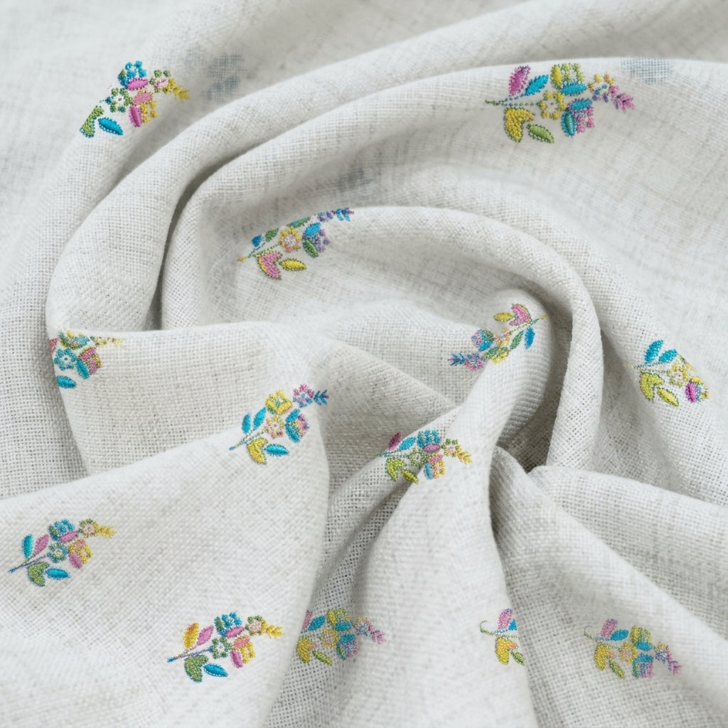 Swirled Embroidery Cream Embroidery Linen Fabric