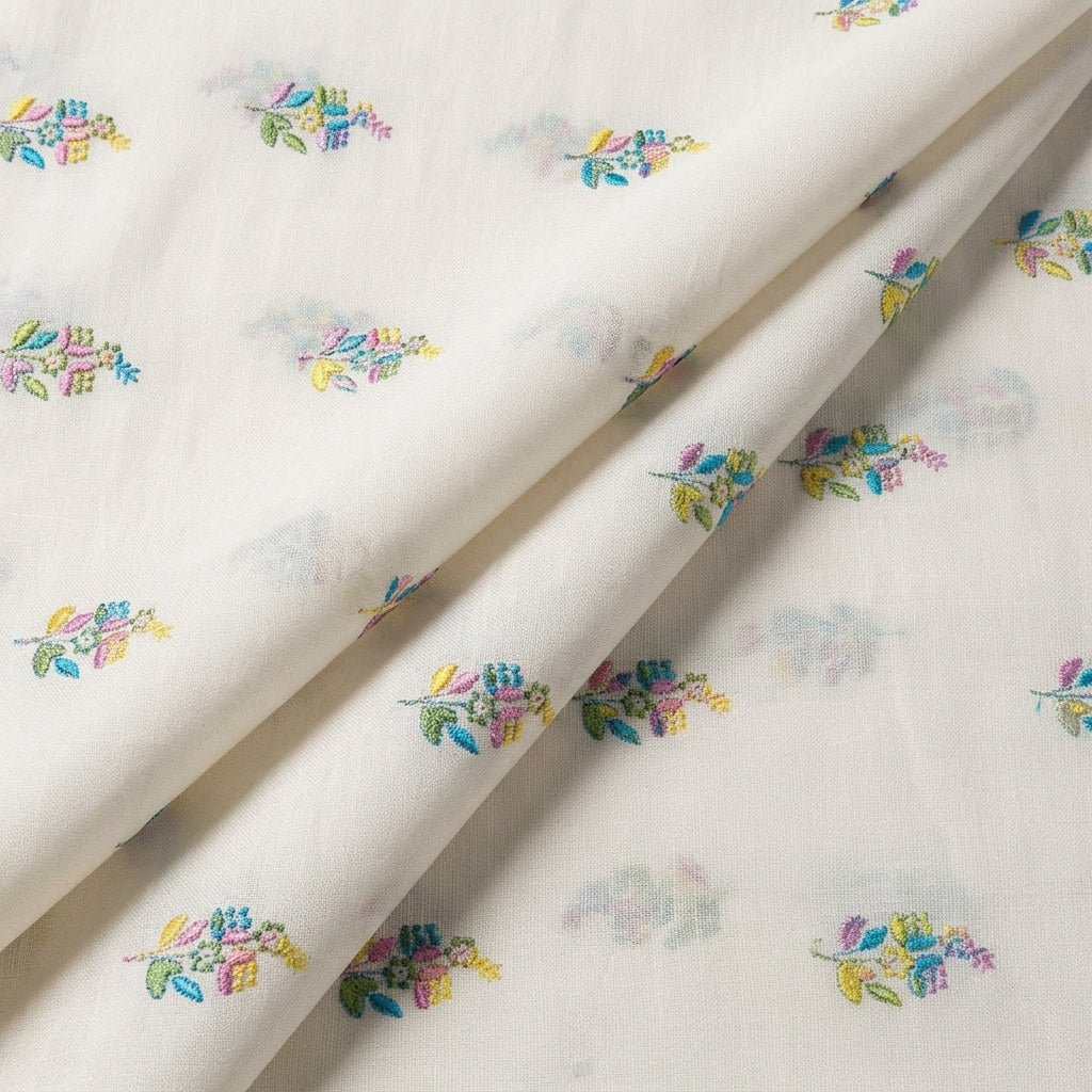 Folded Embroidery Cream Embroidery Linen Fabric