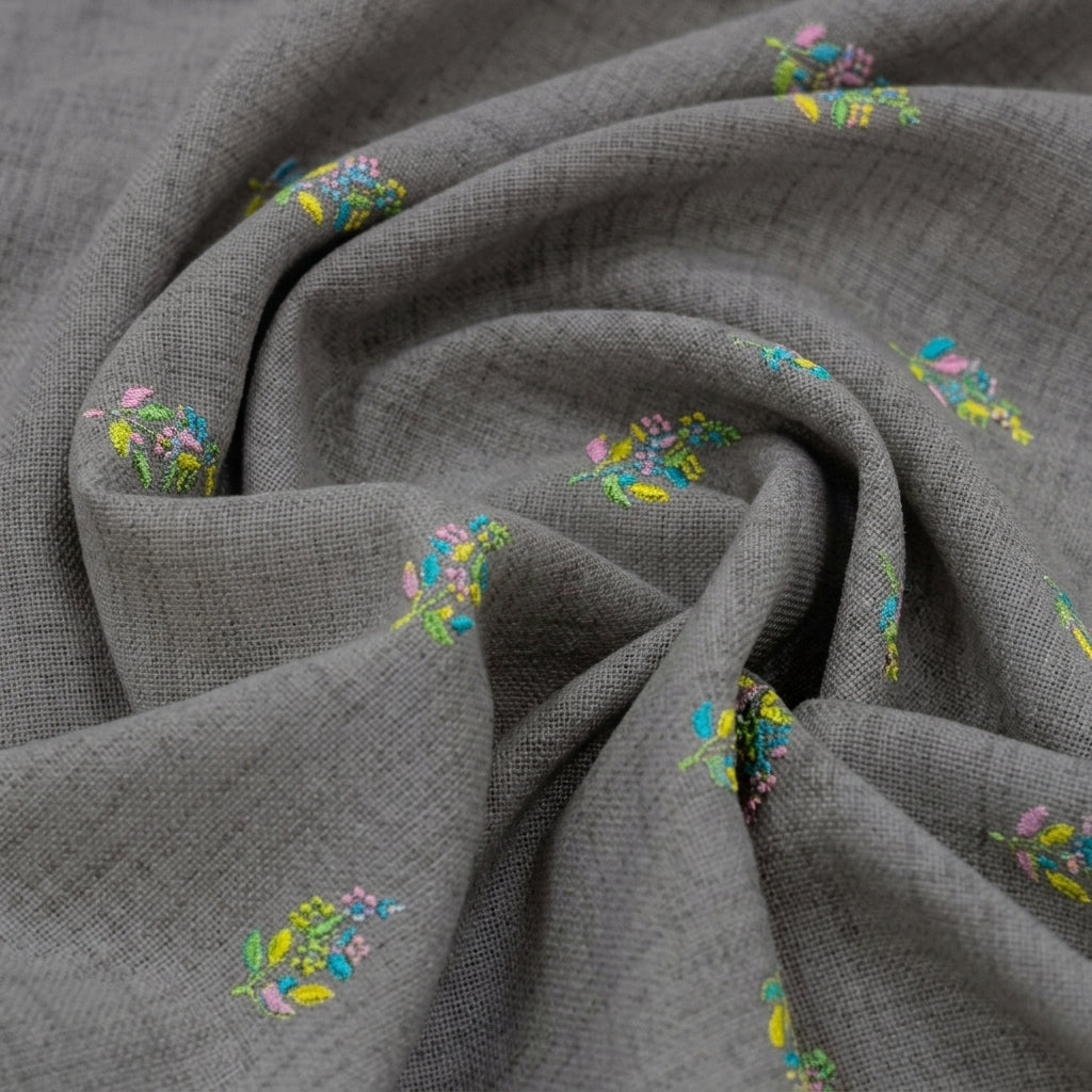 Swirled Embroidery Muave Embroidery Linen Fabric