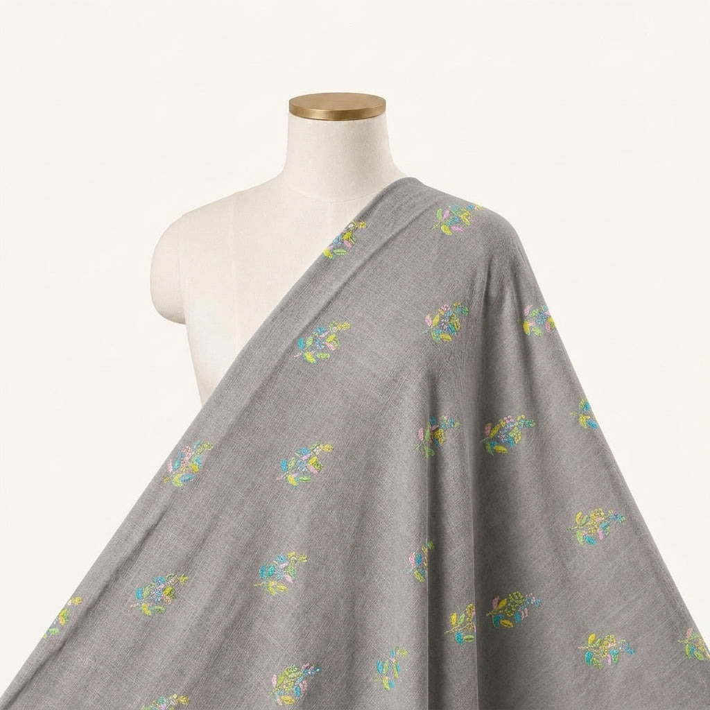 Embroidery Muave Embroidery Linen Fabric Draped as a saree