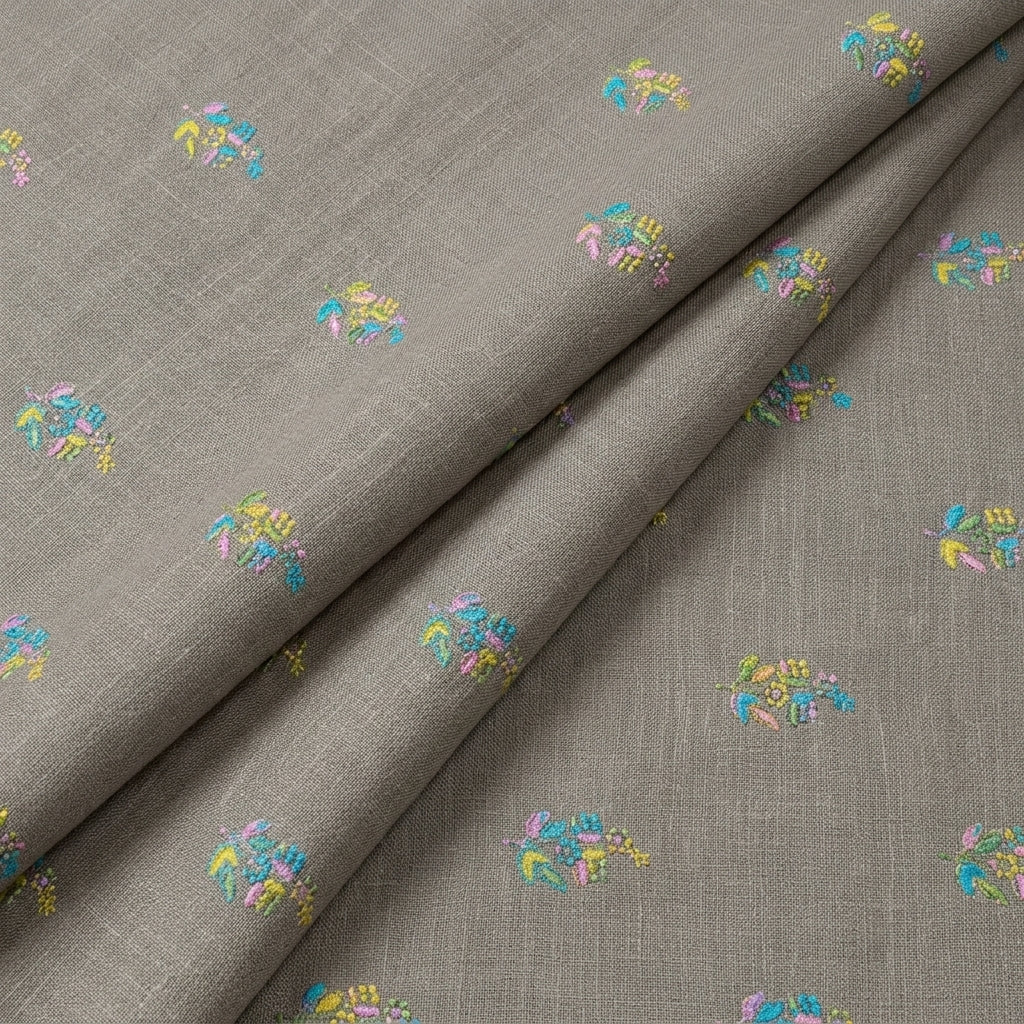 Folded Embroidery Biege Embroidery Linen Fabric