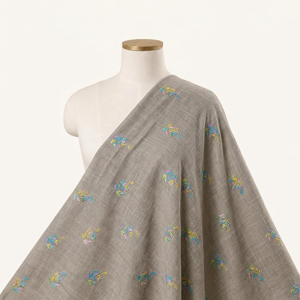 Embroidery Biege Embroidery Linen Fabric Draped as a saree