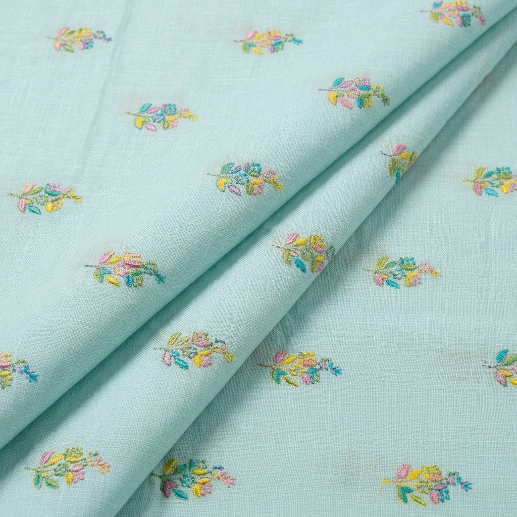 Folded Embroidery Blue Embroidery Linen Fabric