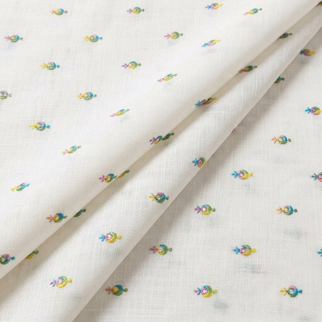 Folded Embroidery White Embroidery Linen Fabric