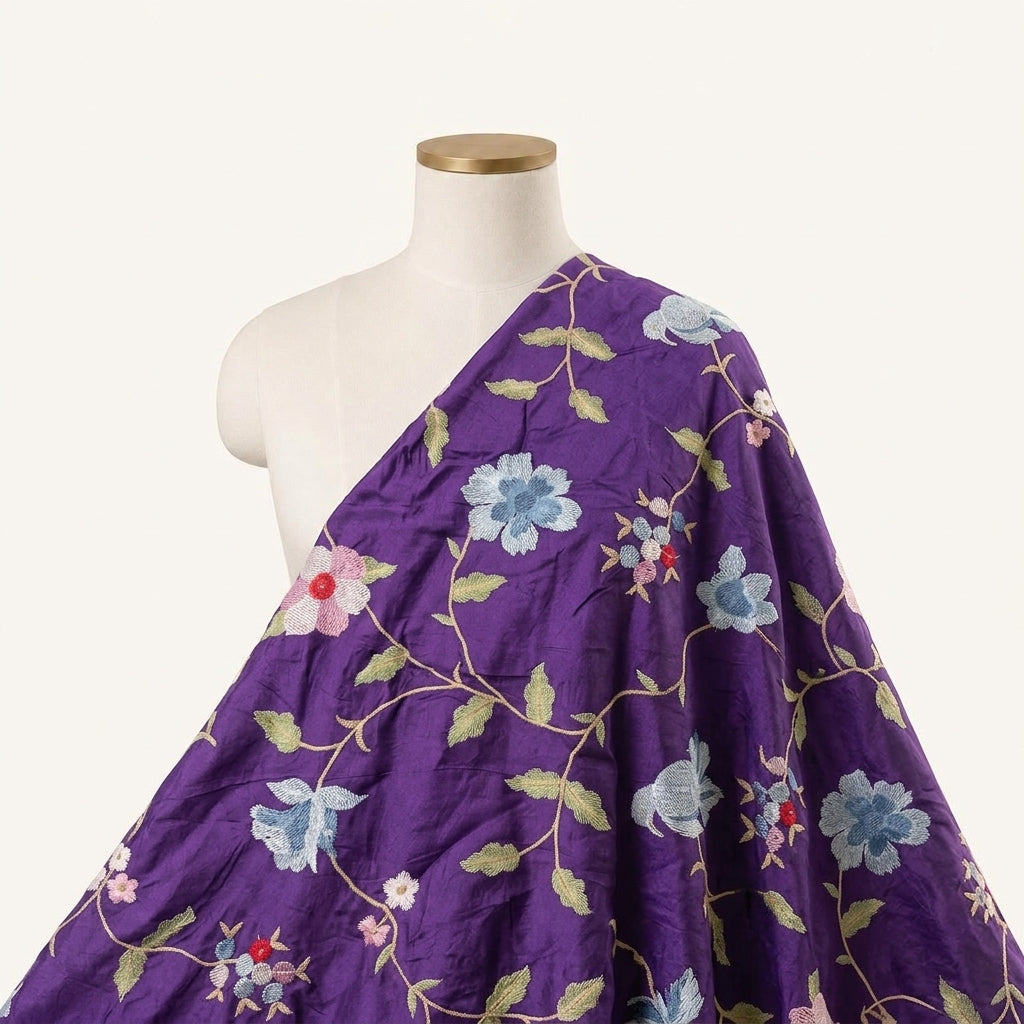 Embroidery Purple Embroidery Tussar Fabric Draped as a saree