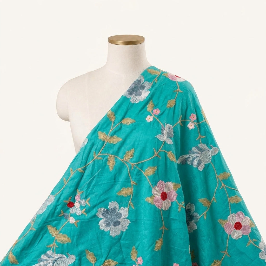 Embroidery Sea Green Embroidery Tussar Fabric Draped as a saree
