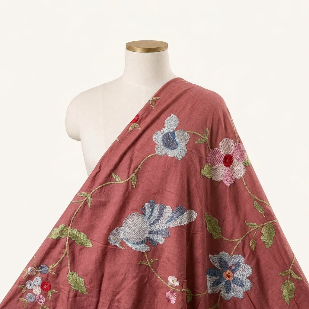 Embroidery Maroon Embroidery Tussar Fabric Draped as a saree