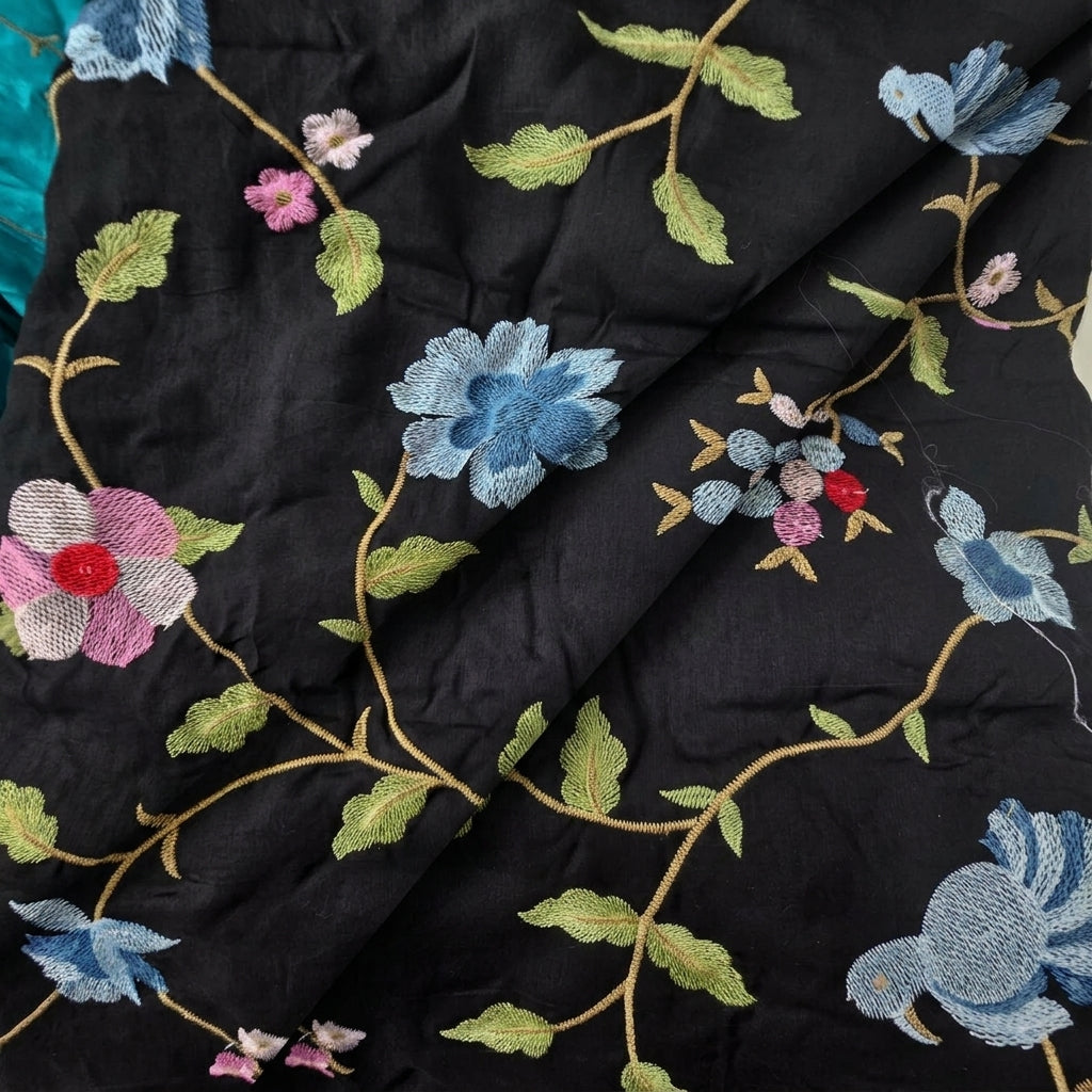 Folded Embroidery Black Embroidery Tussar Fabric