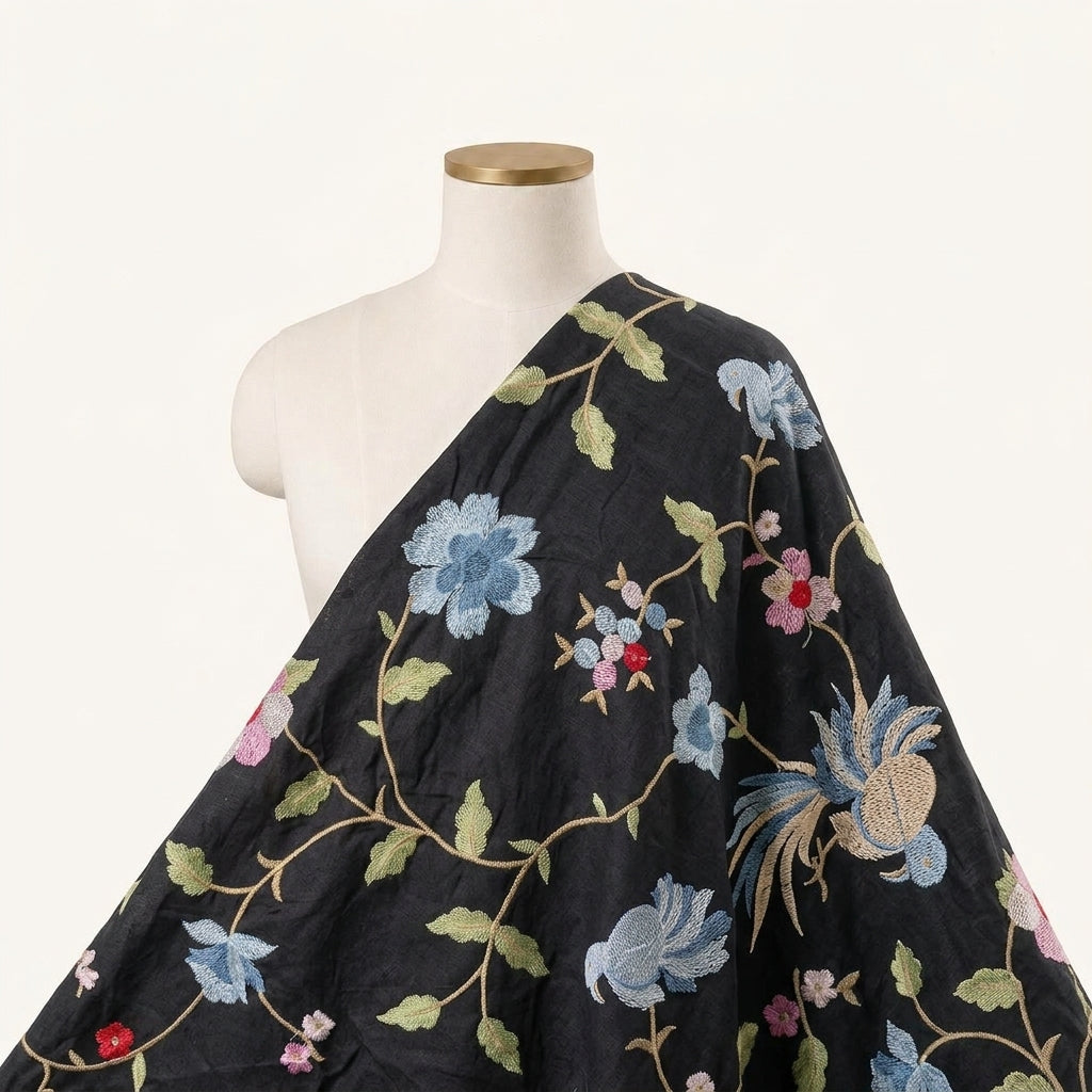 Embroidery Black Embroidery Tussar Fabric Draped as a saree