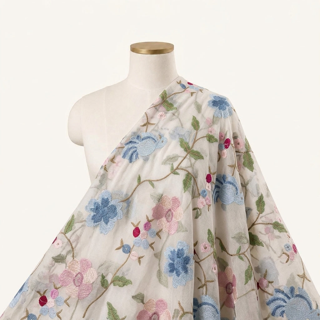Embroidery Cream Embroidery Chanderi Fabric Draped as a saree
