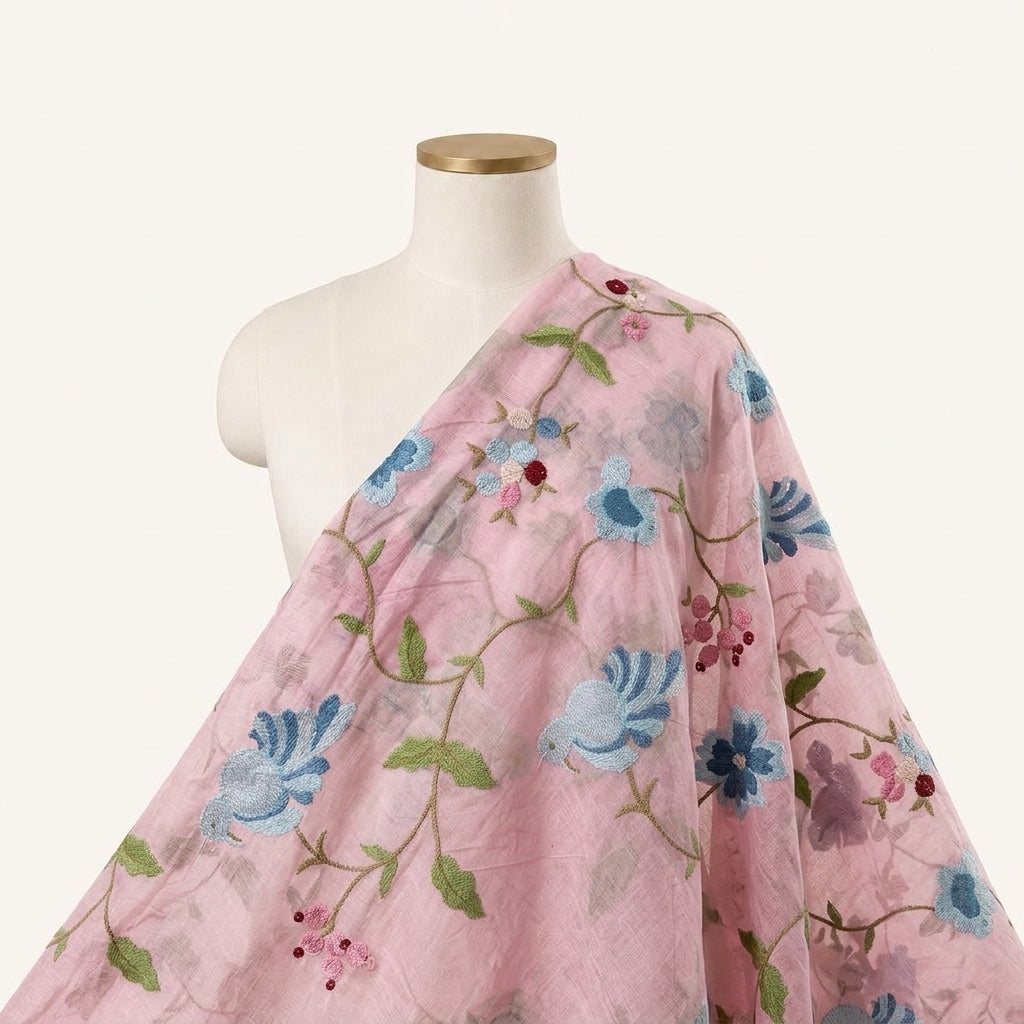 Embroidery Pink Embroidery Chanderi Fabric Draped as a saree