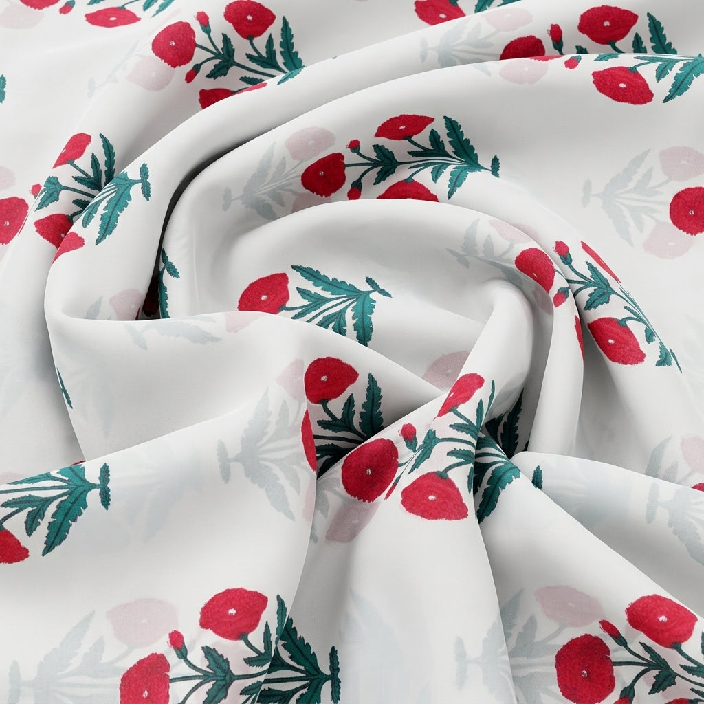 Swirled Floral White Floral Cotton Fabric