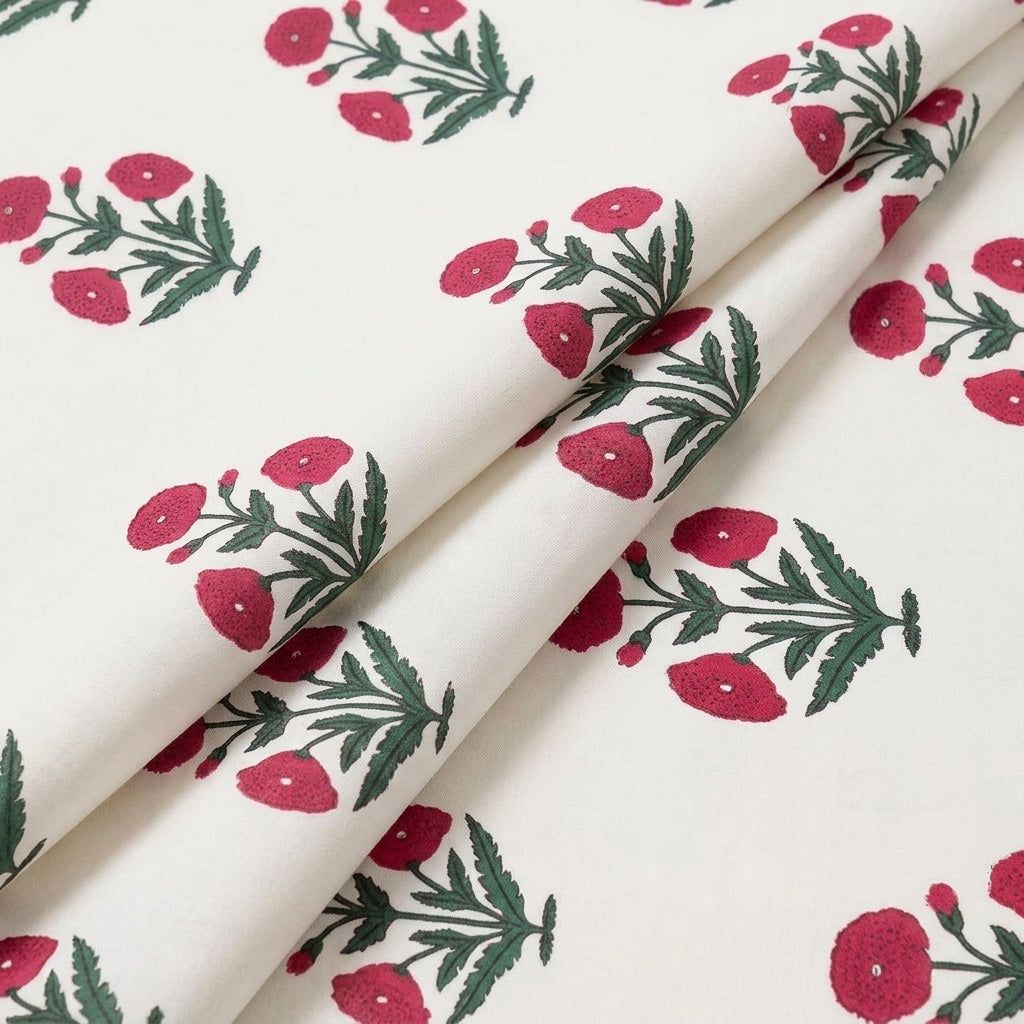 Folded Floral White Floral Cotton Fabric