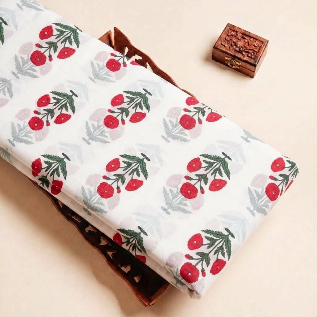 Folded White Floral Cotton Fabric Highlighting and Texture