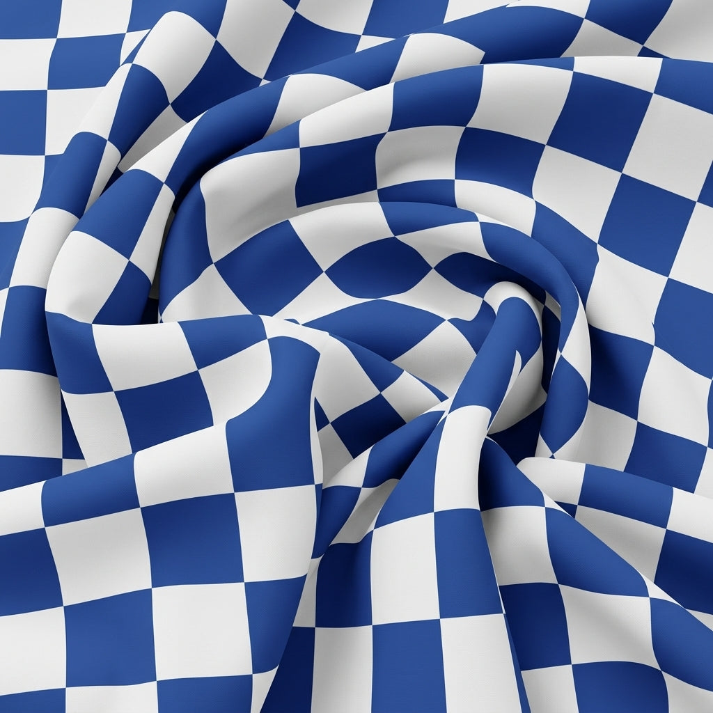 Swirled Checked White Checked Cotton Fabric