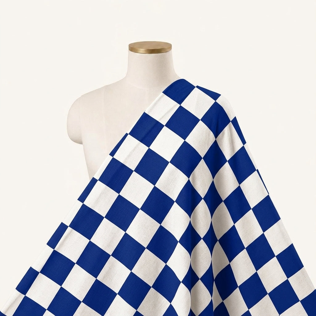 Checked White Checked Cotton Fabric Draped as a saree