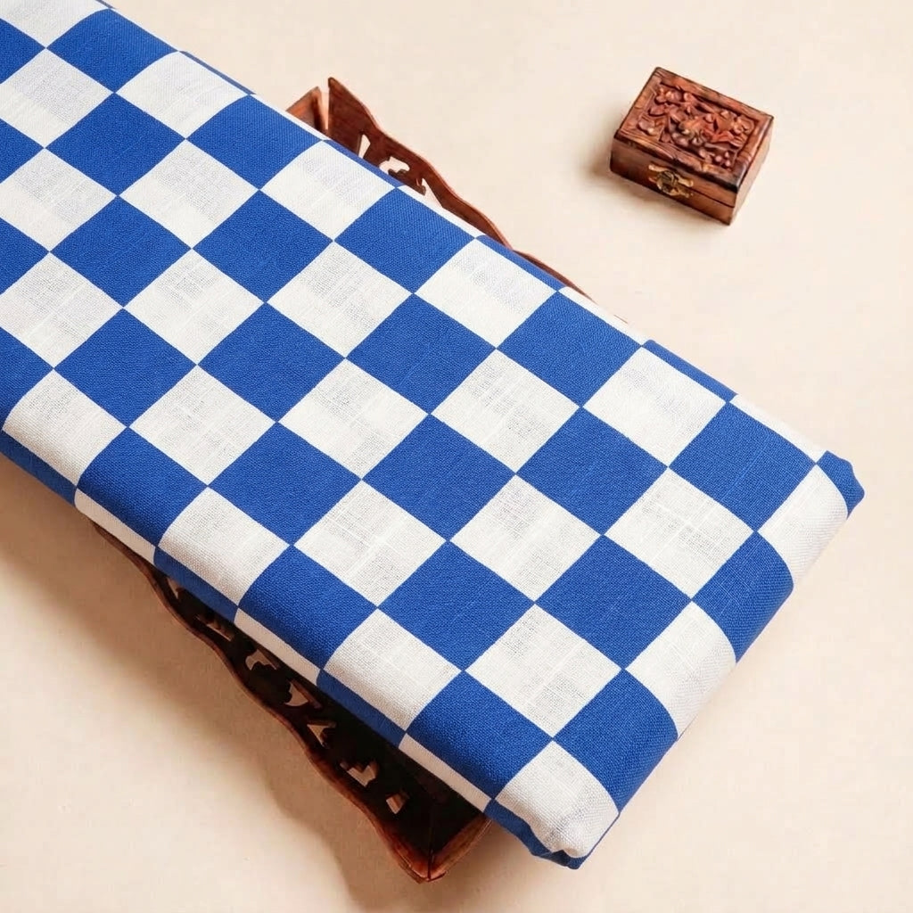 Folded White Checked Cotton Fabric Highlighting and Texture