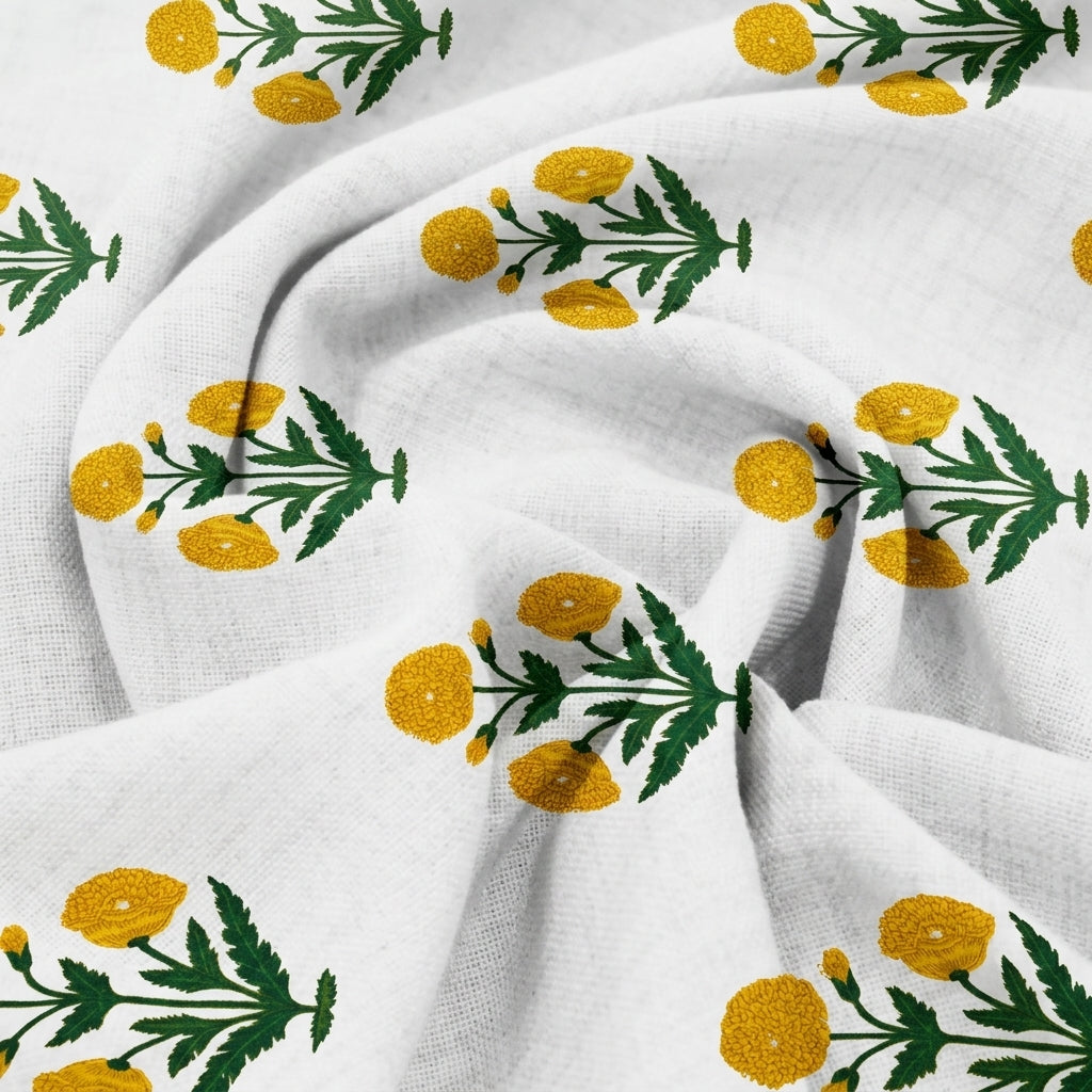 Swirled Floral White Floral Cotton Fabric