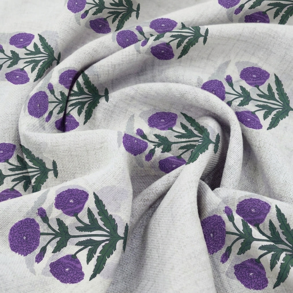 Swirled Floral White Floral Cotton Fabric