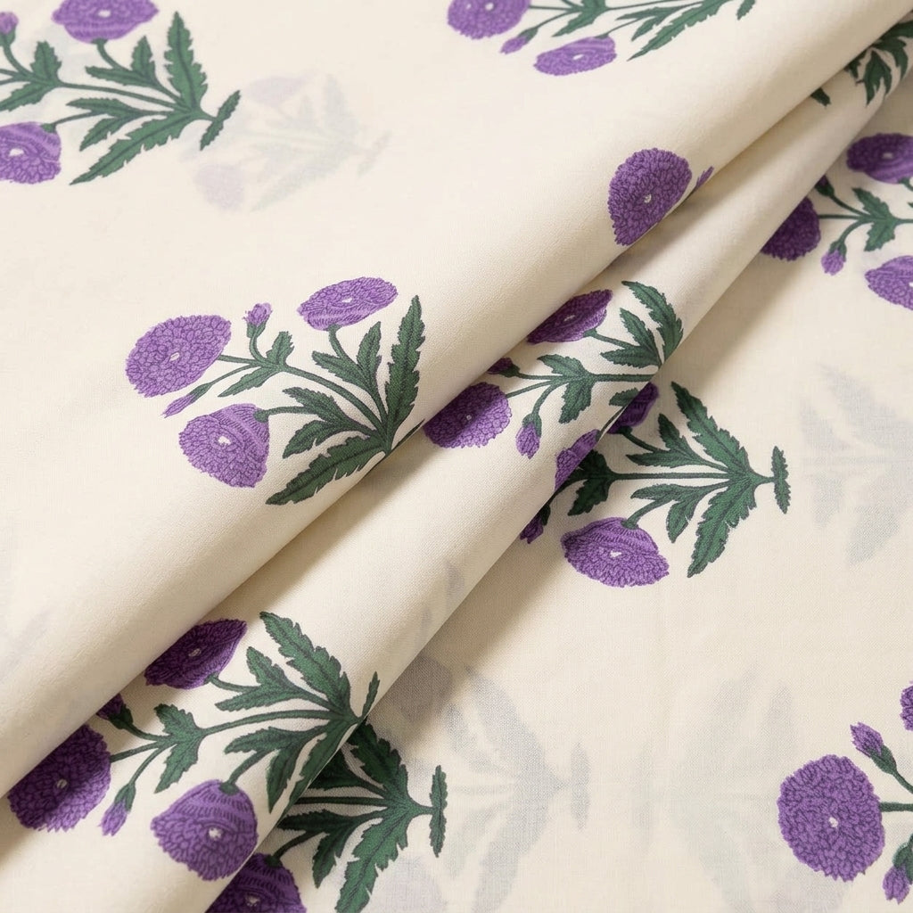 Folded Floral White Floral Cotton Fabric