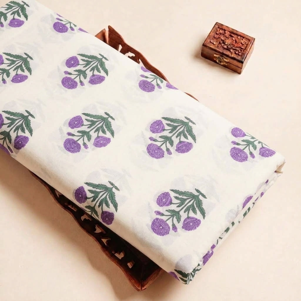 Folded White Floral Cotton Fabric Highlighting and Texture