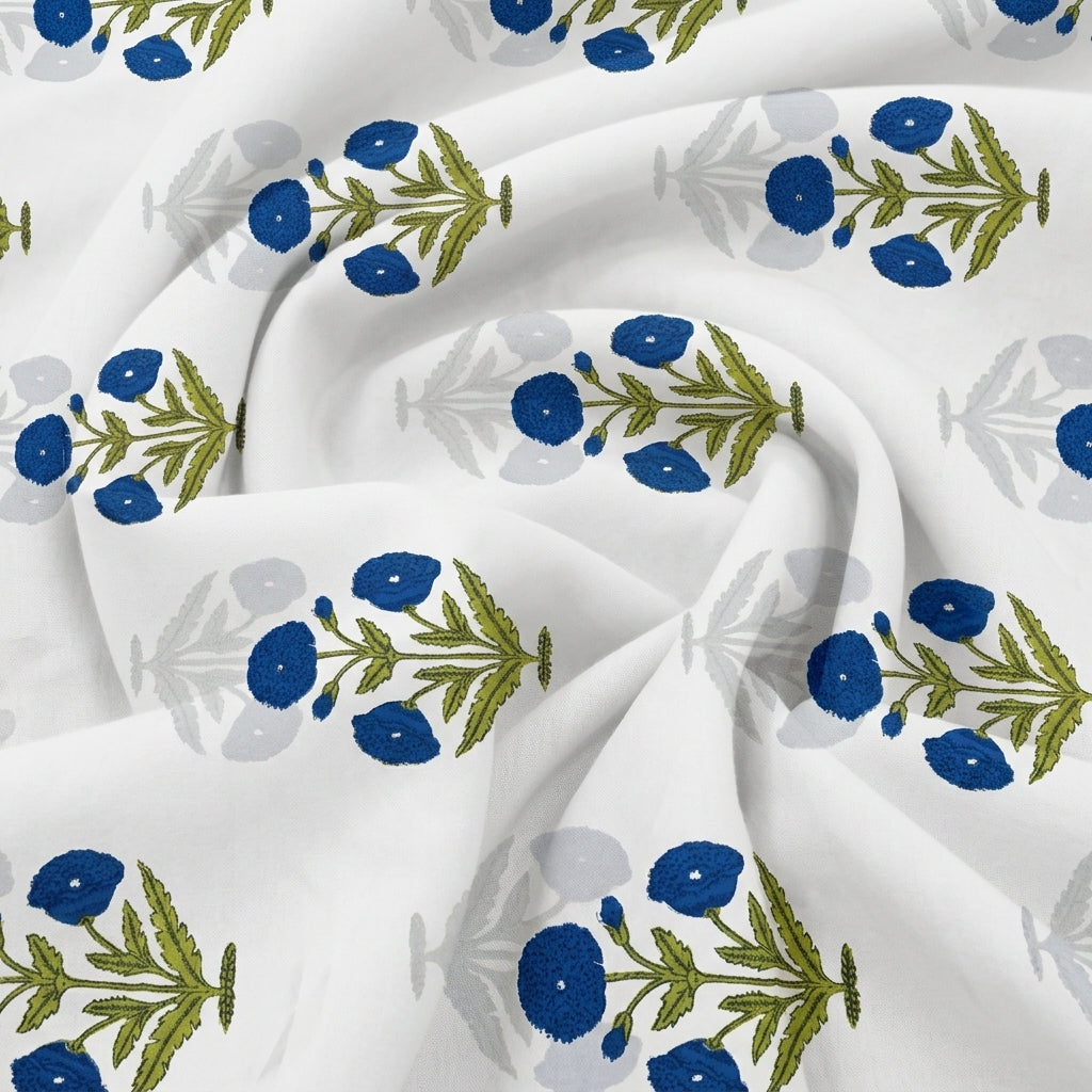 Swirled Floral White Floral Cotton Fabric