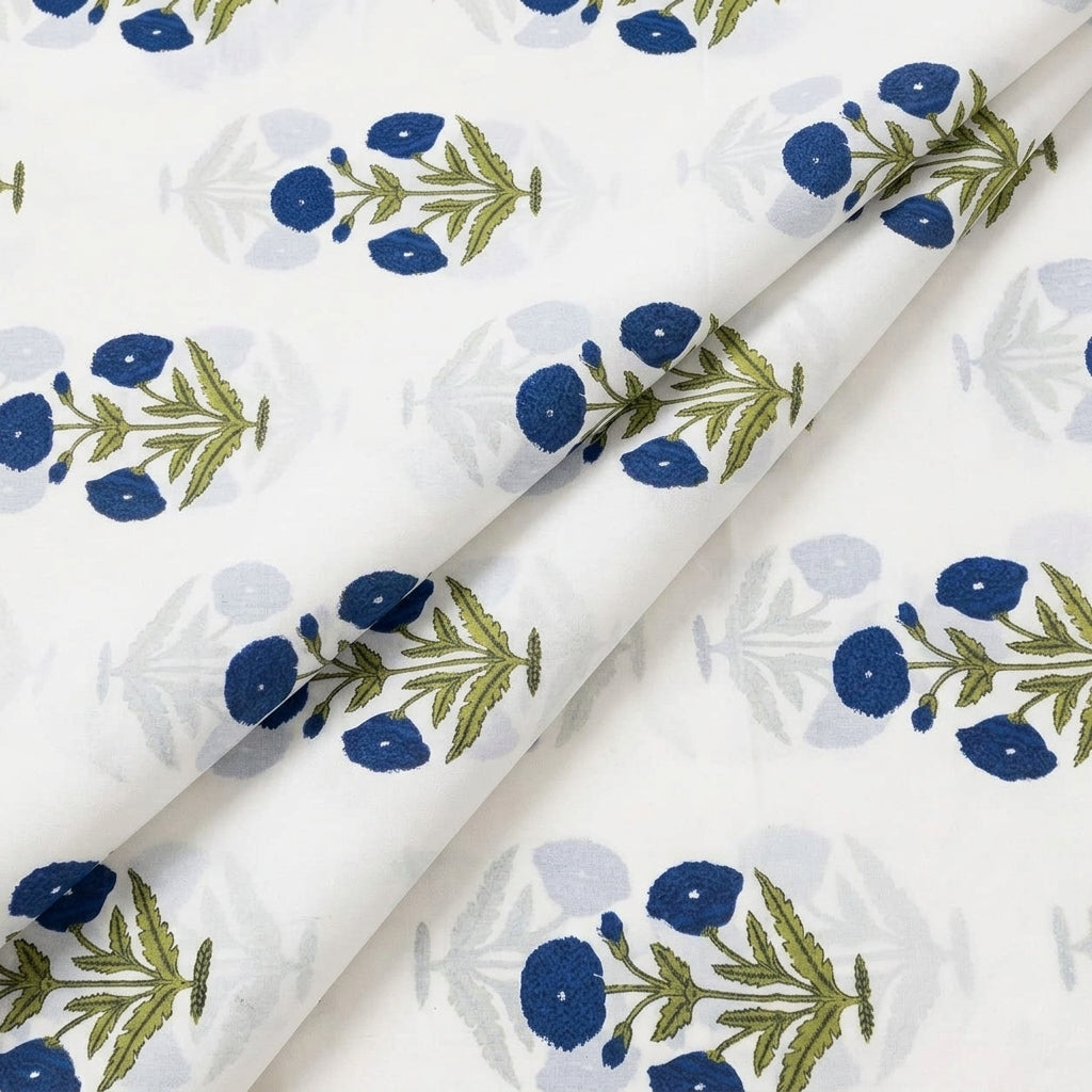 Folded Floral White Floral Cotton Fabric
