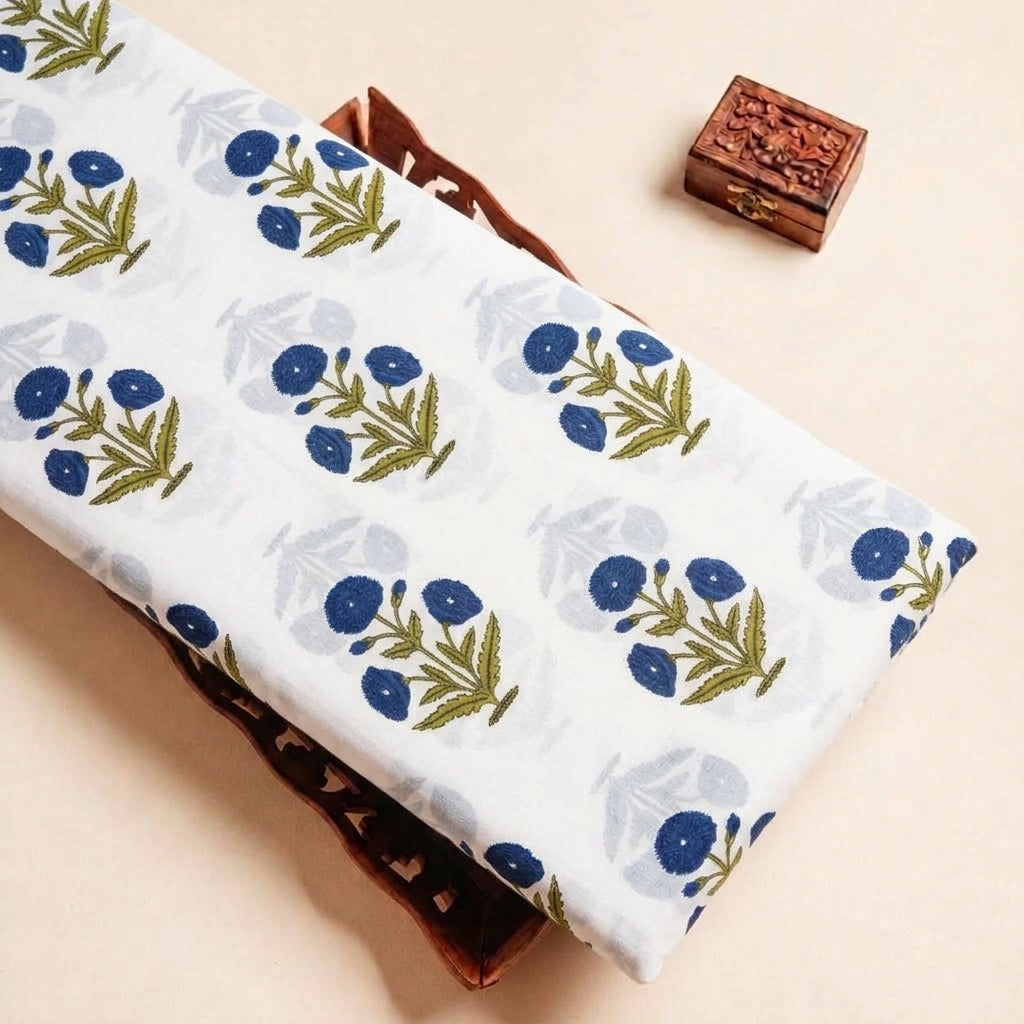 Folded White Floral Cotton Fabric Highlighting and Texture