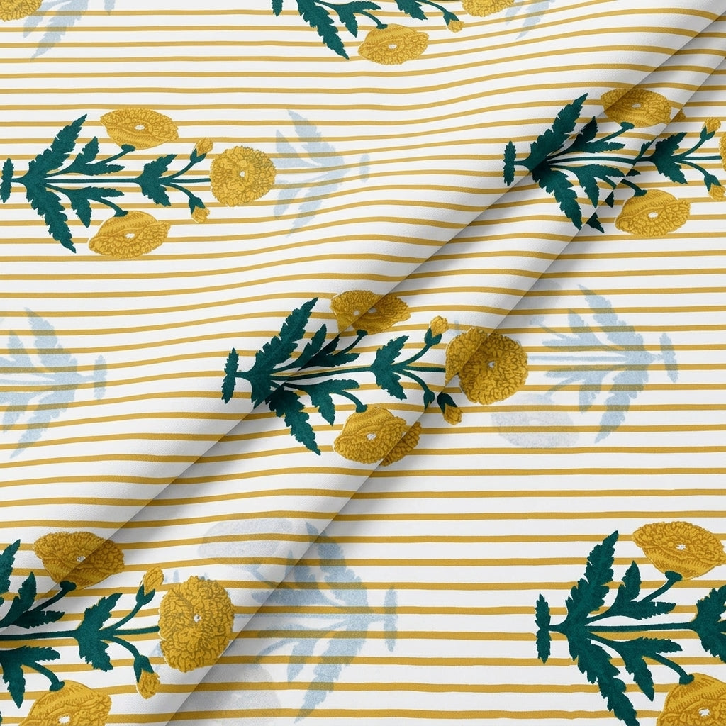 Folded Floral White Floral Cotton Fabric