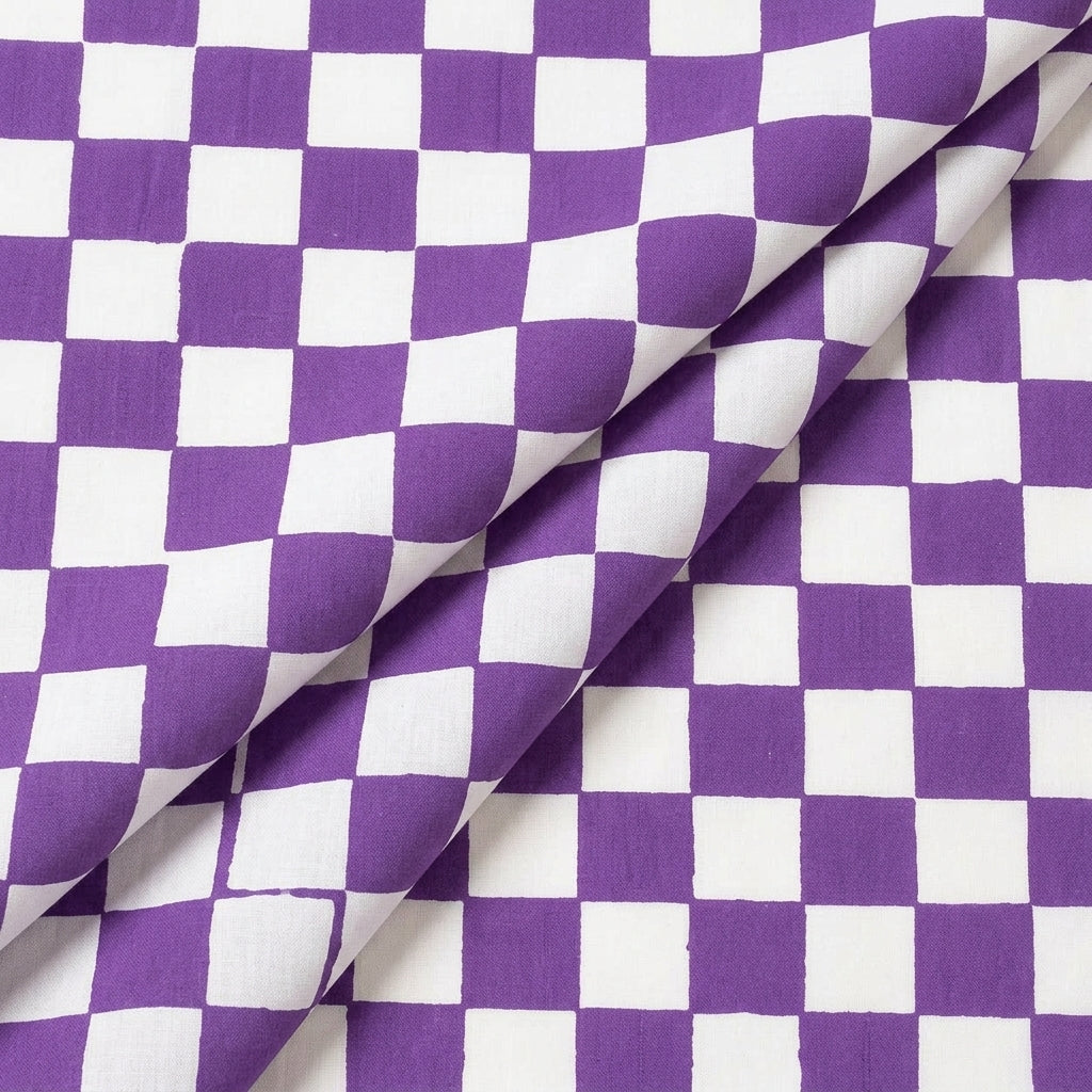 Folded Checked White Checked Cotton Fabric