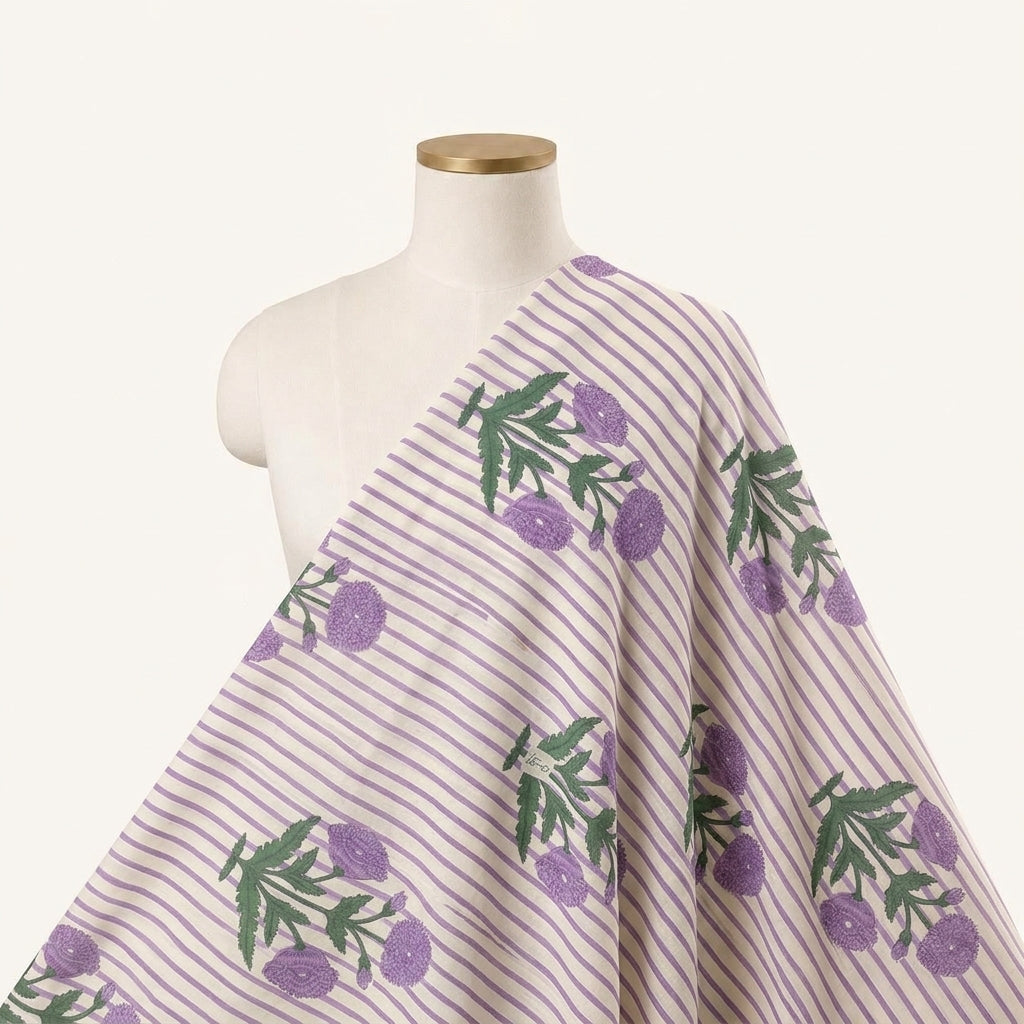 Floral White Floral Cotton Fabric Draped as a saree