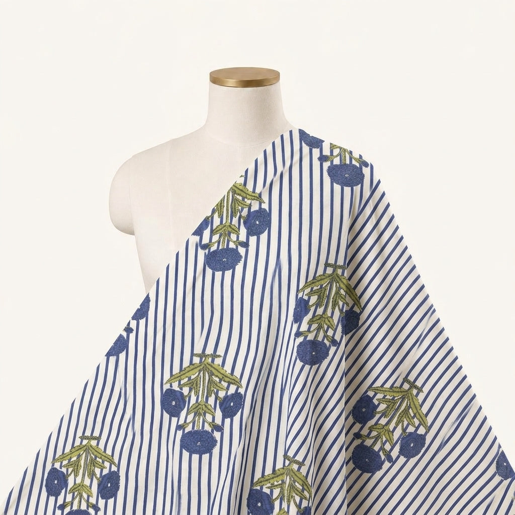 Floral White Floral Cotton Fabric Draped as a saree