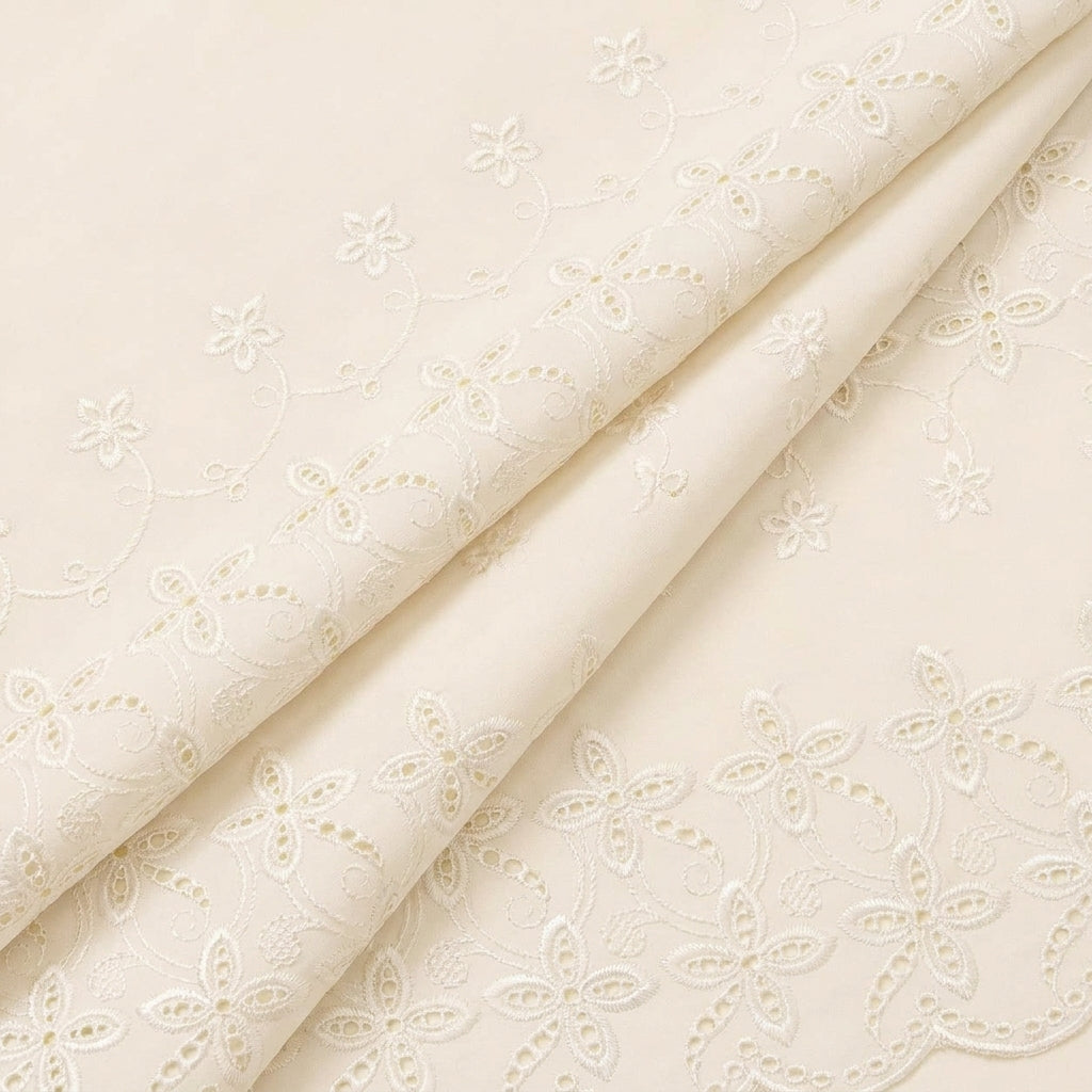 Folded Embroidery Cream Embroidery Cotton Fabric