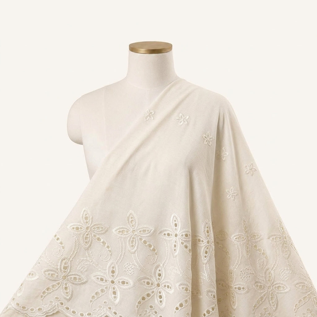 Embroidery Cream Embroidery Cotton Fabric Draped as a saree