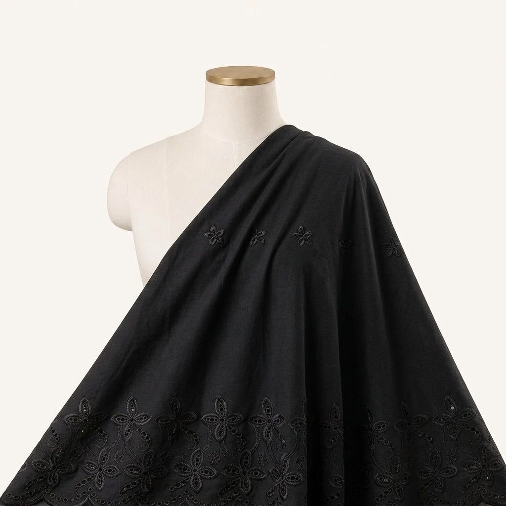 Embroidery Black Embroidery Cotton Fabric Draped as a saree