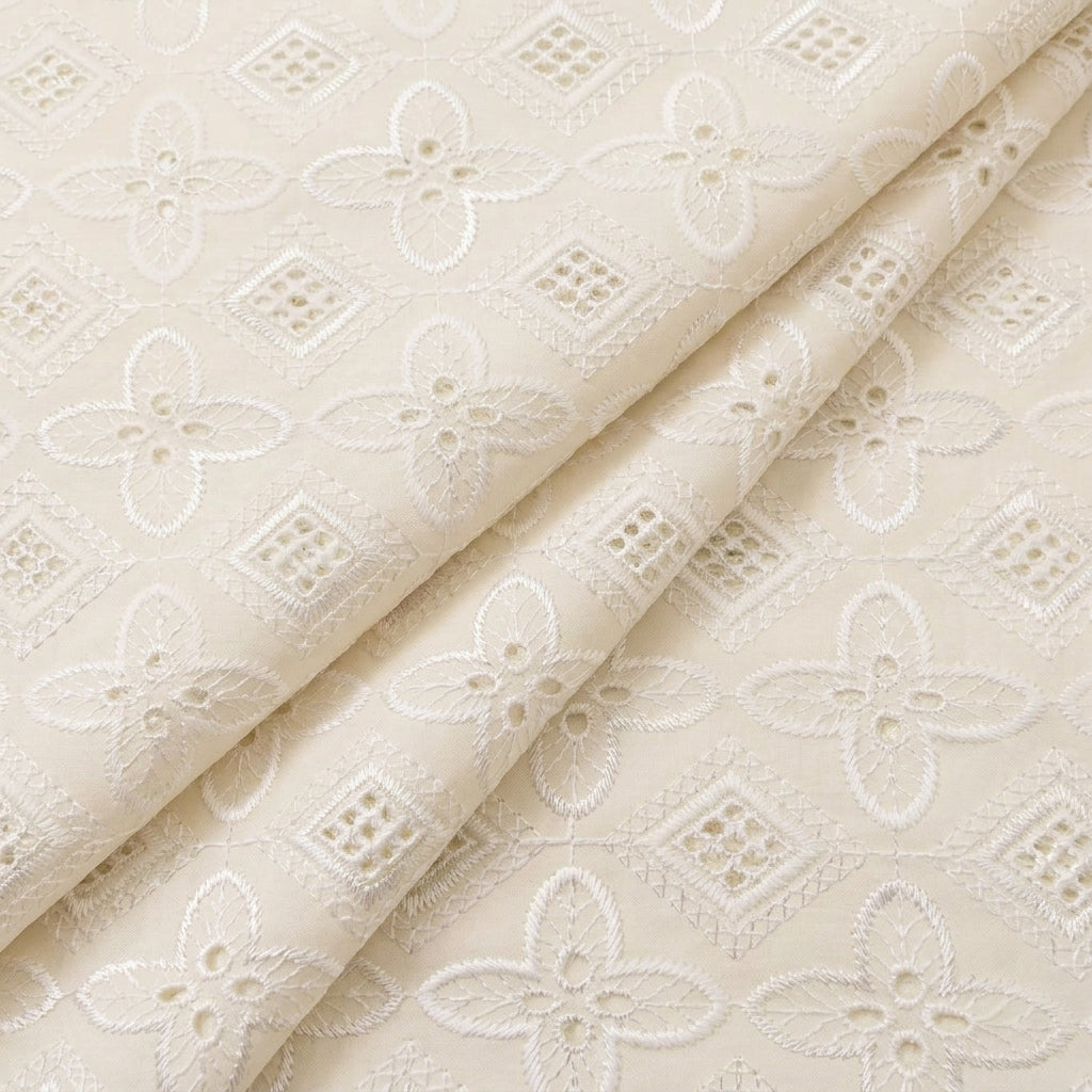 Folded Embroidery Cream Embroidery Cotton Fabric