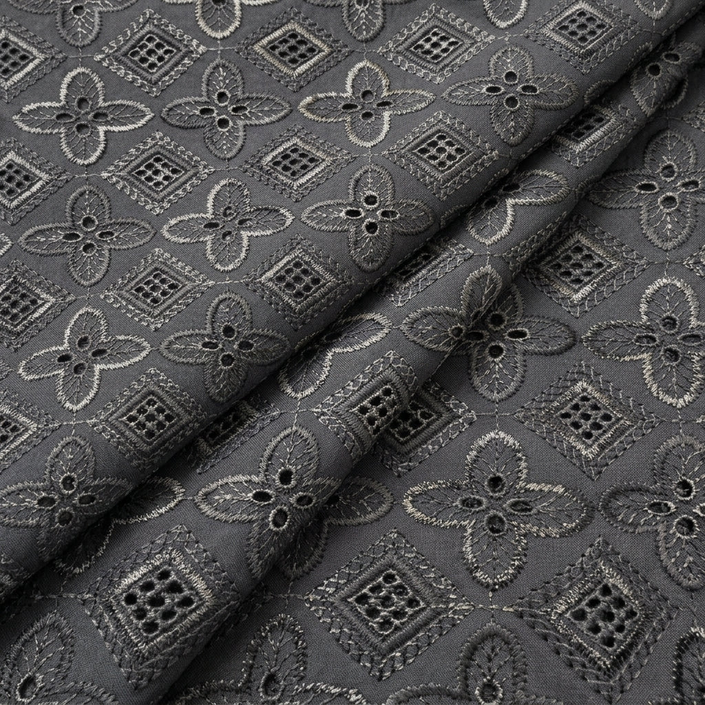 Folded Embroidery Black Embroidery Cotton Fabric