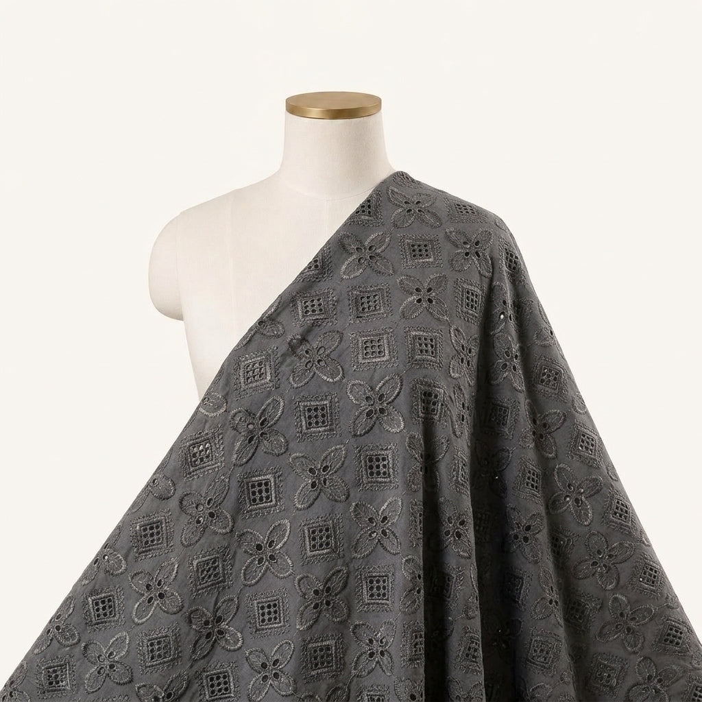 Embroidery Black Embroidery Cotton Fabric Draped as a saree
