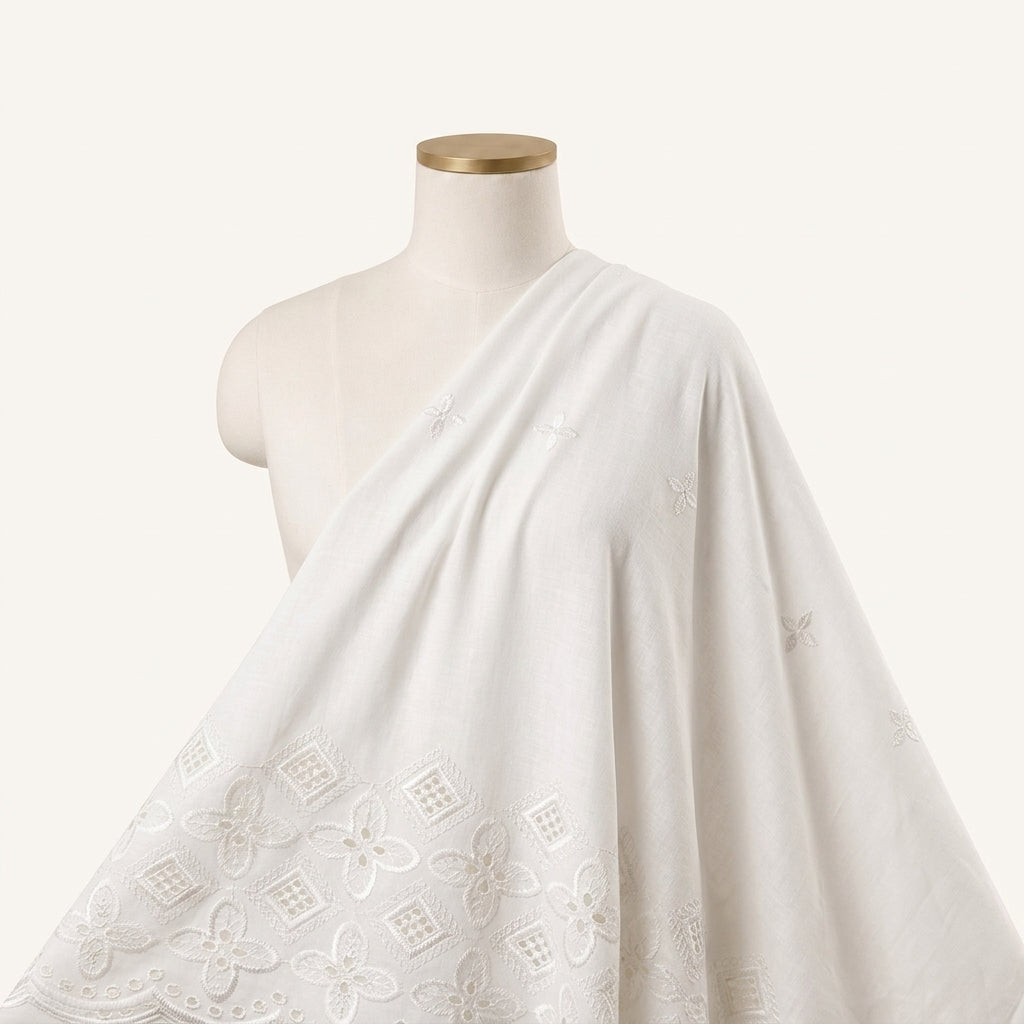 Embroidery Cream Embroidery Cotton Fabric Draped as a saree