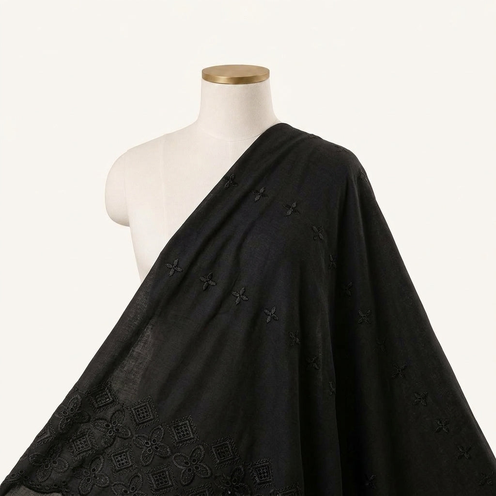 Embroidery Black Embroidery Cotton Fabric Draped as a saree