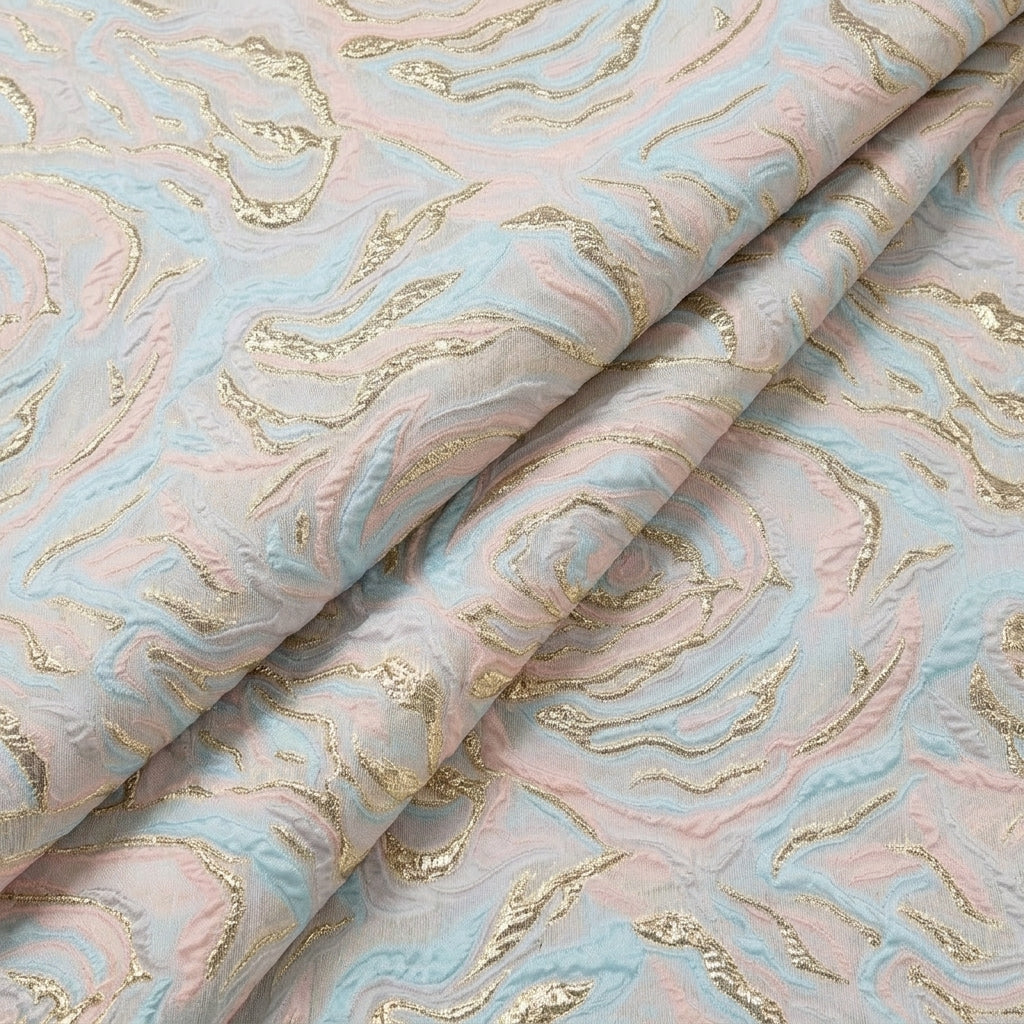 Folded Embossed Peach Embossed Organza Fabric